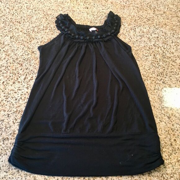 B Sharp USA Sz Small Black Loose Tank Top Blouse Ruffle Beaded Halter Neck - Picture 9 of 12